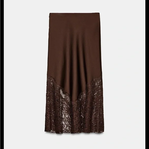 ZARA ZW COLLECTION SATIN EFFECT BROWN LACE SKIRT | ref no. 5919/212/700 - Picture 3 of 14